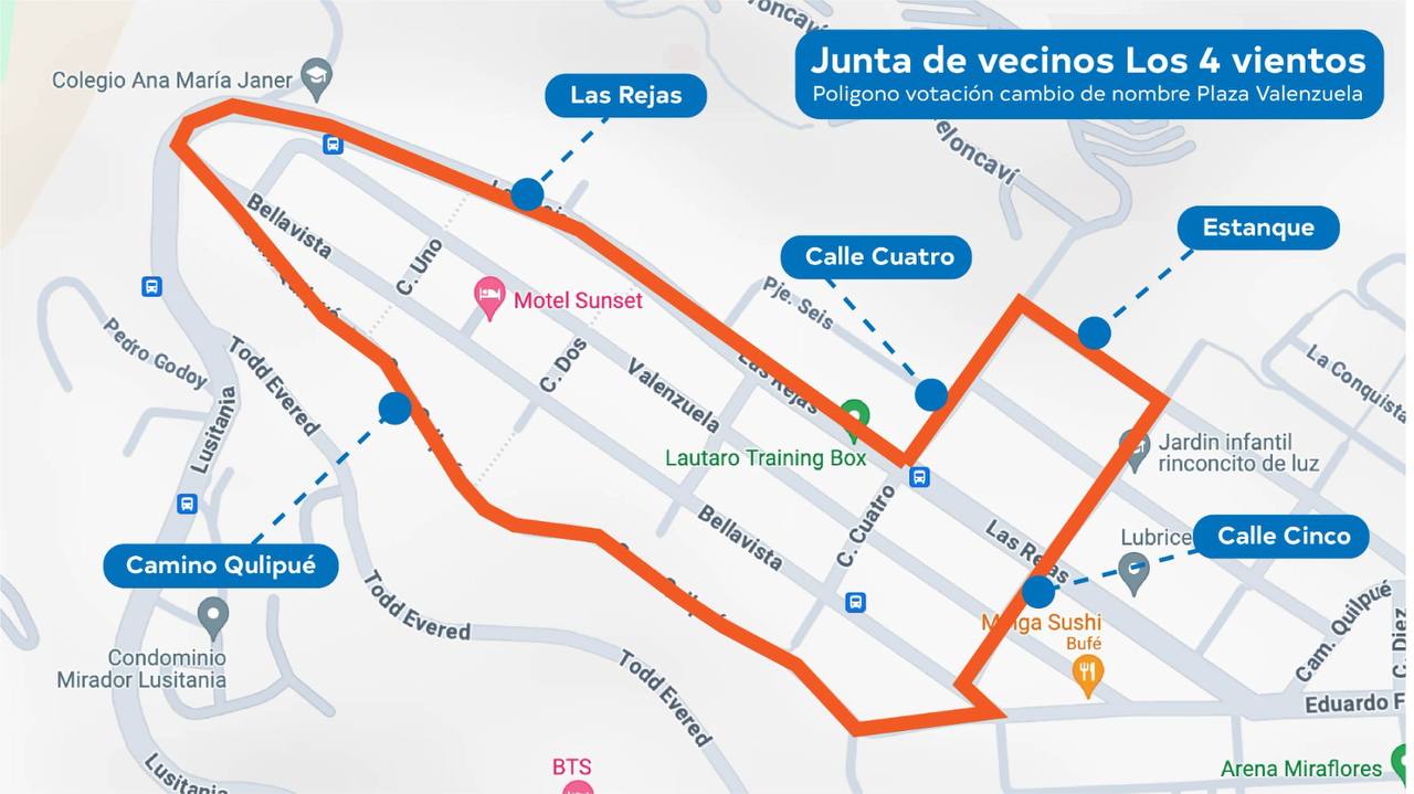Polígono indicado entre Calles Cinco, Quilpué, Las Rejas, y Estanque