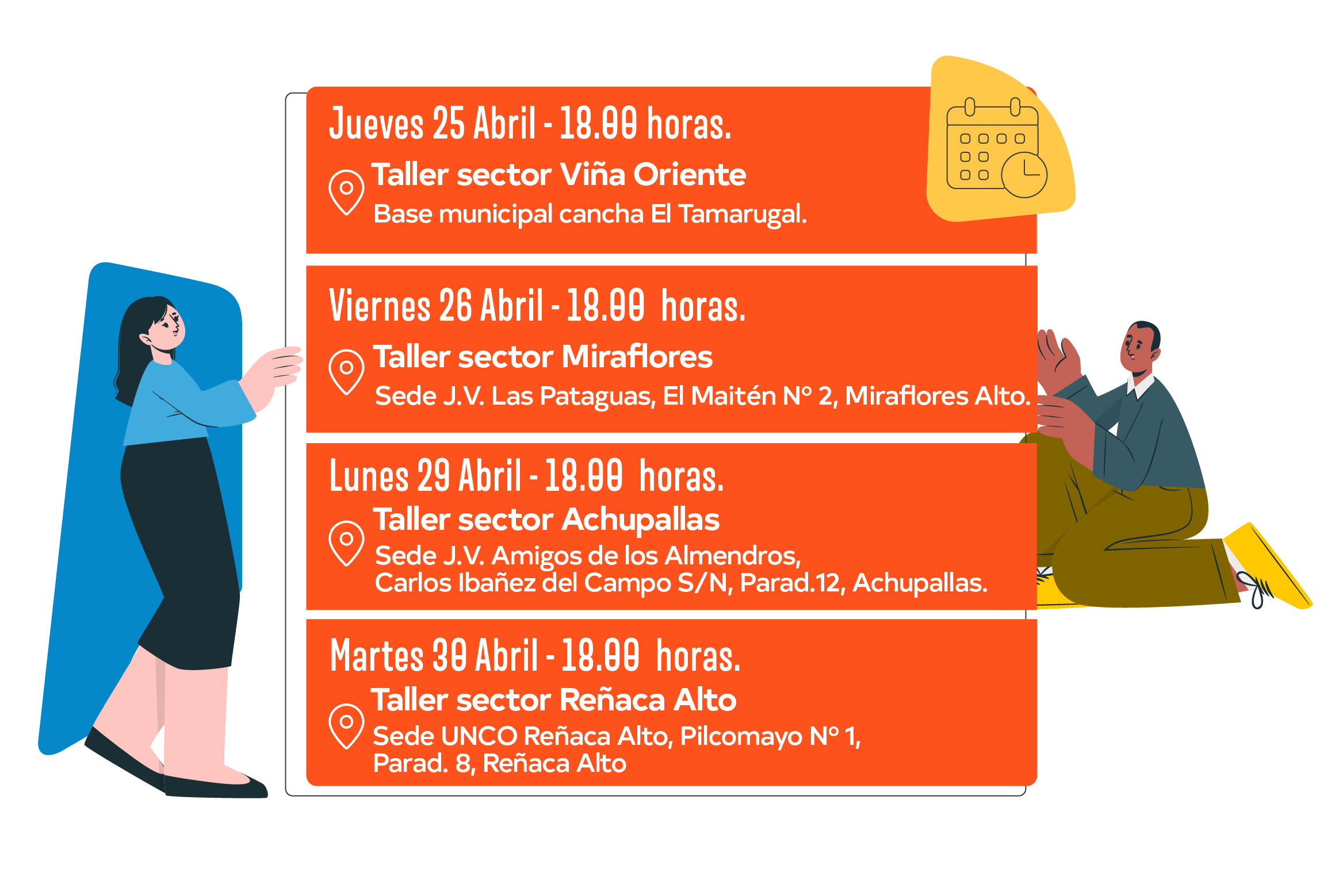 Calendario de talleres territoriales.